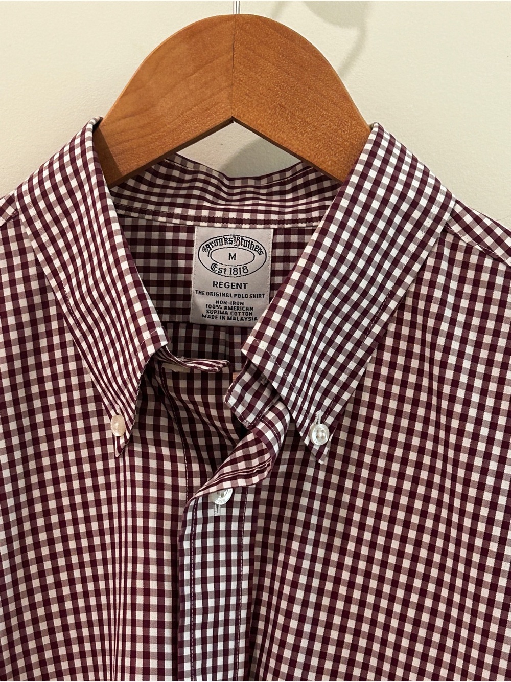 Brooks Brothers Regent Non-Iron Button-Down Shirt - Burgundy and White Gingham
